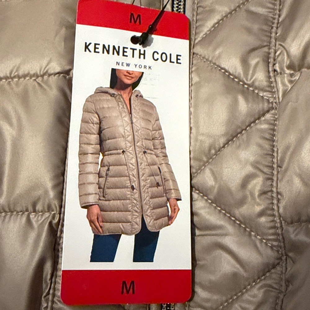 Kenneth Cole New York Full Zip Puffer Jacketket with Hood light Brown Size M …
